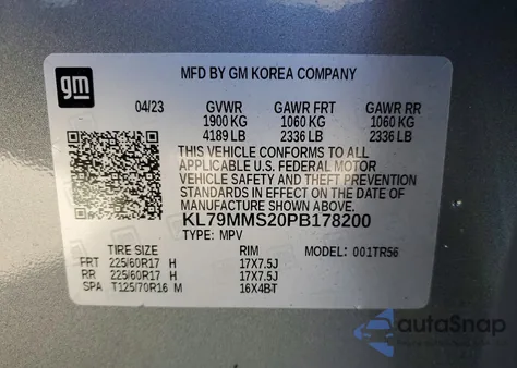 2023 Chevrolet Trailblazer Ls from USA, damaged, VIN KL79MMS20PB178200